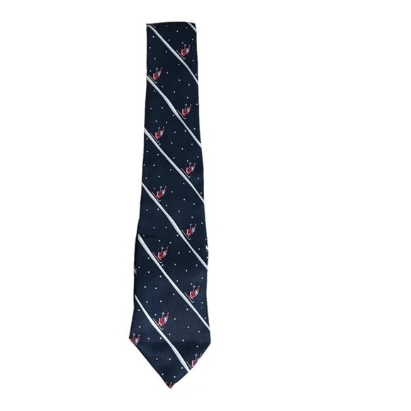 Italian pure silk mens holiday tie santa skiing blue red white silk 3" wide 56" - Picture 2 of 5
